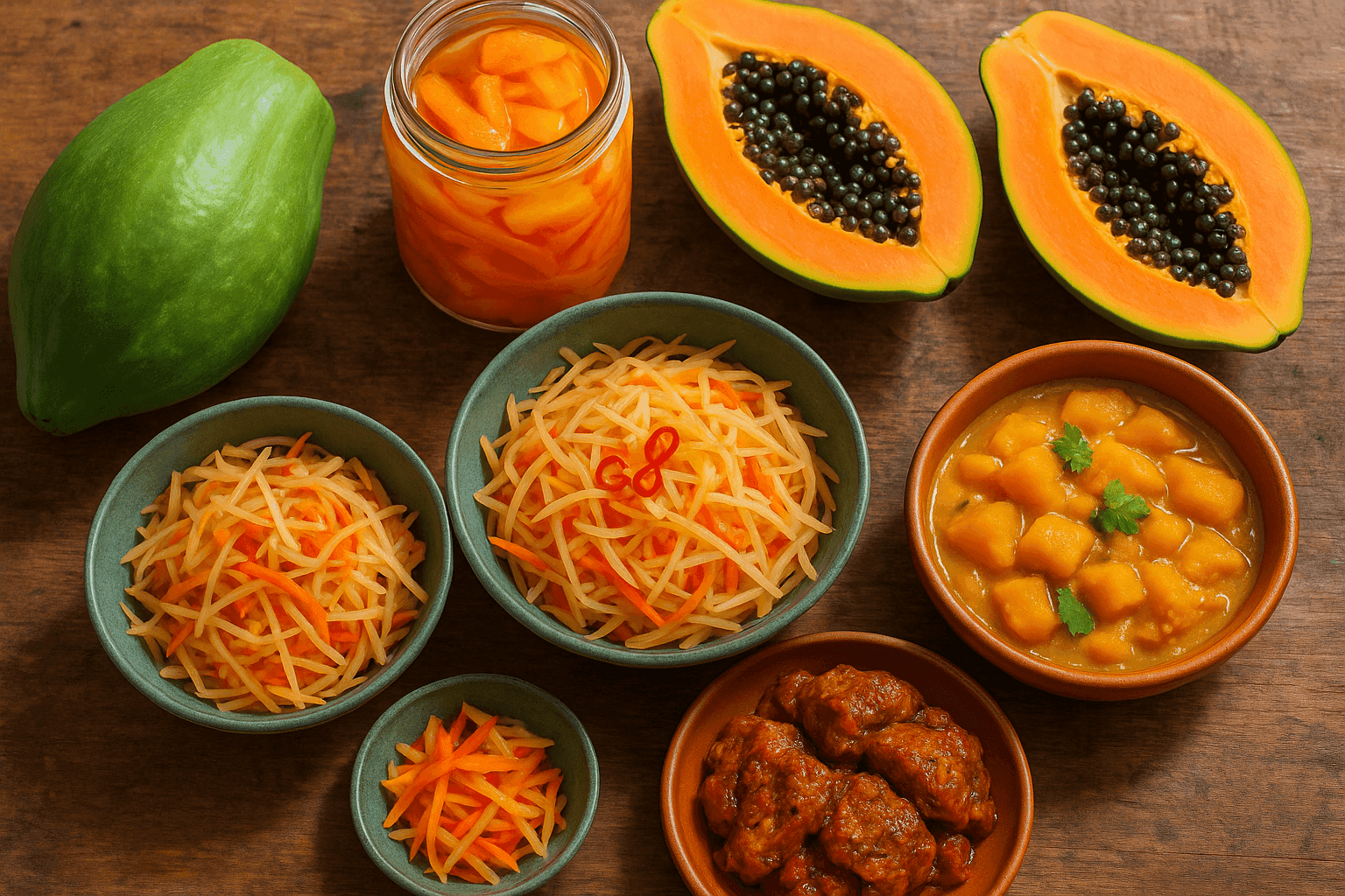 Why Papaya Tenderizes, Stays Firm, or Turns Mush: Papain Enzymes, Calcium Pectate, and the Ripeness Rules for Curries, Salads, and Marinades