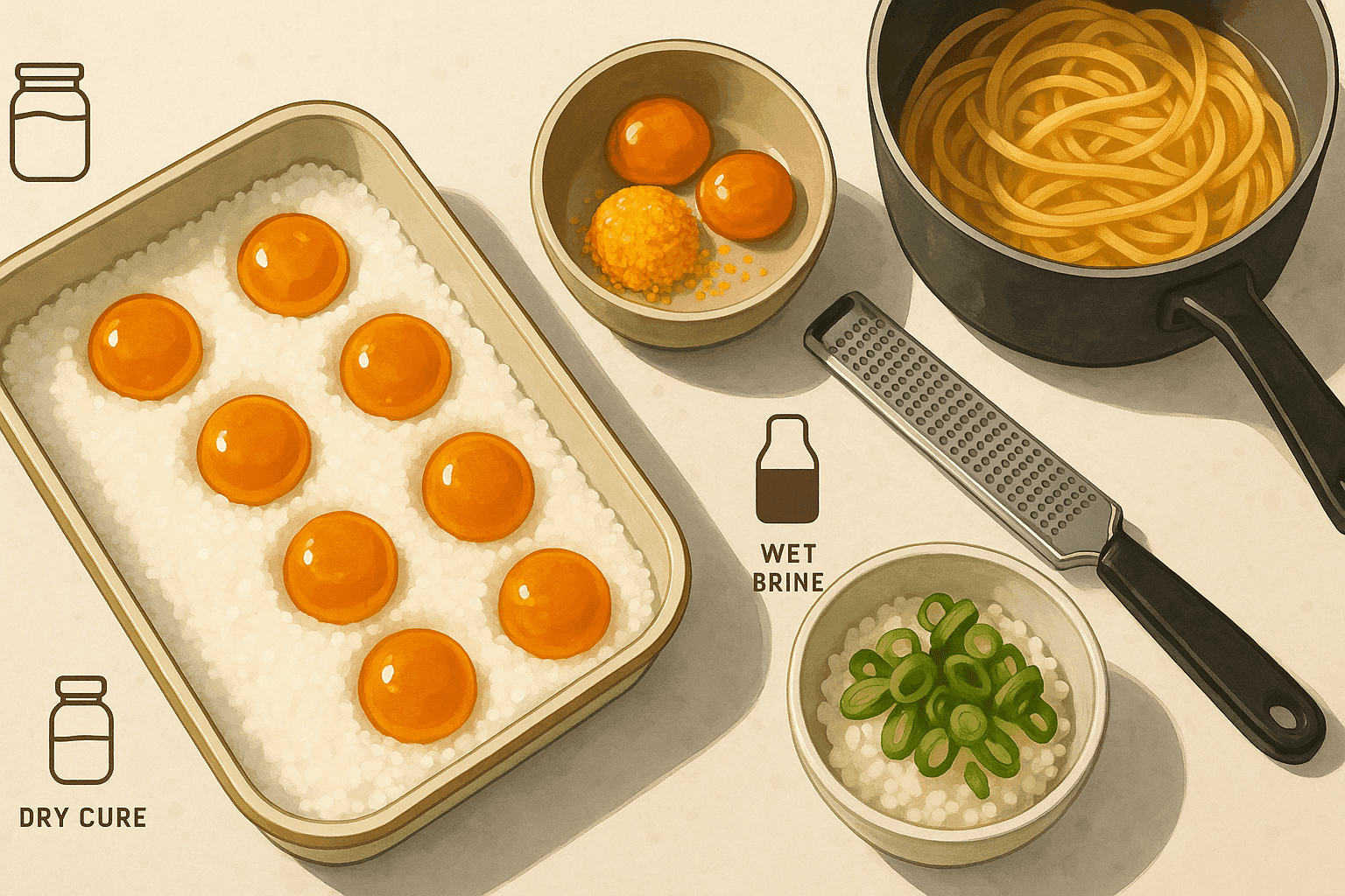 Salted Egg Yolks at Home: The Cure‑Time Blueprint (Wet vs. Dry Brine), Safety Temps, and 10 Ways to Use Them in Pasta, Rice, and Dressings