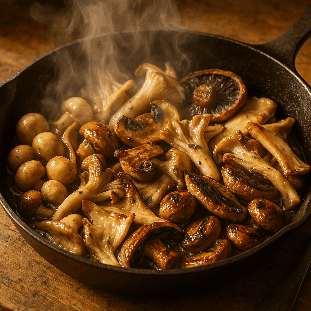 Why Mushrooms Squeak, Brown, or Steam: Chitin Structure, Water Release, and the Pan Strategy That Builds Deep Umami